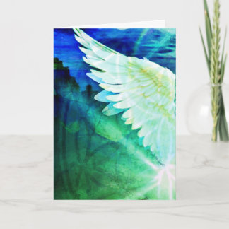 Guardian Angel Blue Green Wing – Blank Greeting Karte