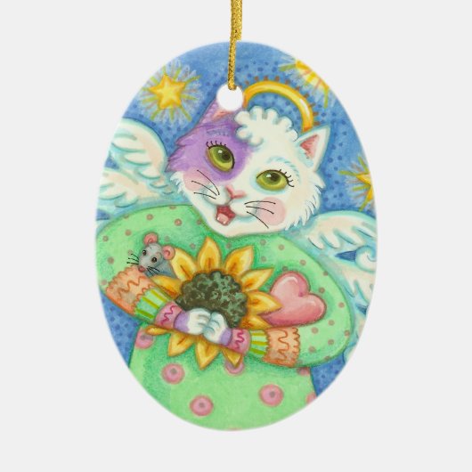GUARDIAN ANGEL, CHRISTMAS CAT ORNAval Keramikornament (Vorne)