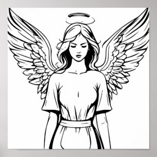 Guardian Angel Girl Black and White Poster