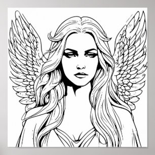 Guardian Angel Girl Black and White Poster