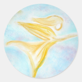 Guardian Angel in Flight – Golden Turquoise Sky Runder Aufkleber
