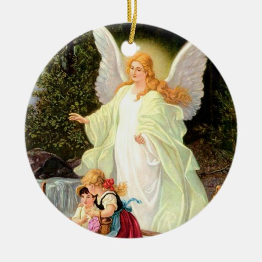 Guardian Angel Kinder überqueren Brücke Keramik Ornament (Vorne)