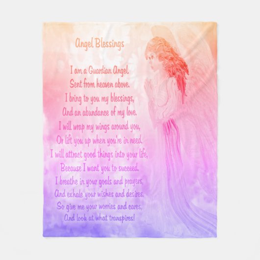 Guardian Angel mit Gedicht in Rosa Fleecedecke (Vorderseite)