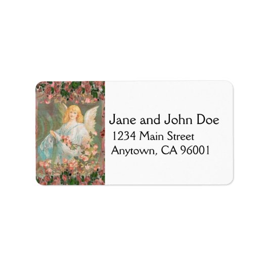 Guardian Angel mit rosa Rosen Adressaufkleber (Vorne)