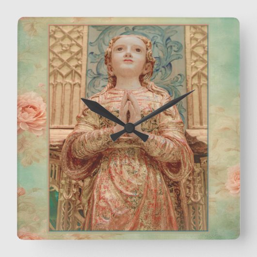 Guardian Angel painting clock Quadratische Wanduhr (Vorderseite)