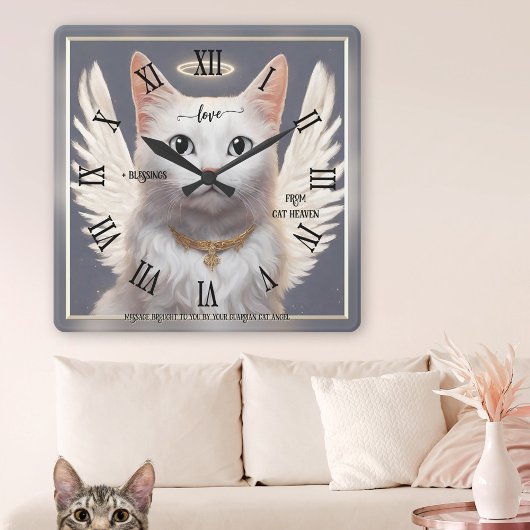 Guardian Cat Angel Fine Art Quadratische Wanduhr
