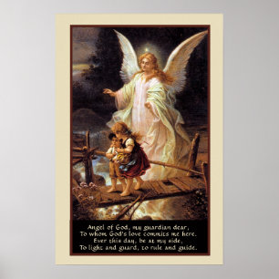 Guardian Engel, Kinder, Brücke und Gedicht Poster