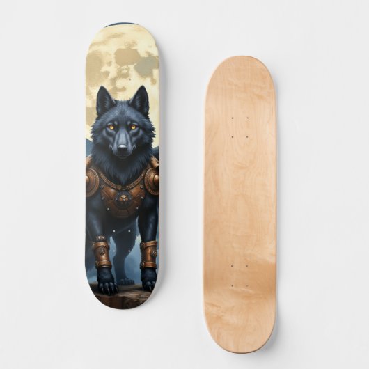 Guardian of the Moon – The Black Winged Wolf Skateboard (Vorderseite)