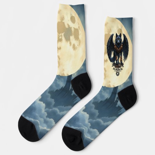 Guardian of the Moon – The Black Winged Wolf Socken (Linkes Detail)