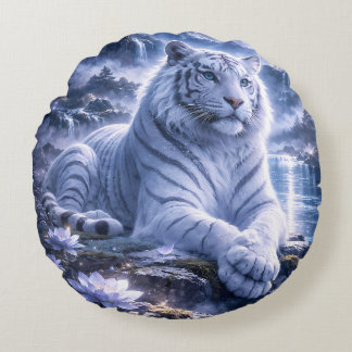 Guardian White Tiger – Silent Strength and Gentle  Rundes Kissen