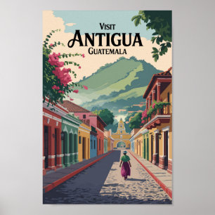 Guatemala Antigua Illustration Reisen Vintag Poster