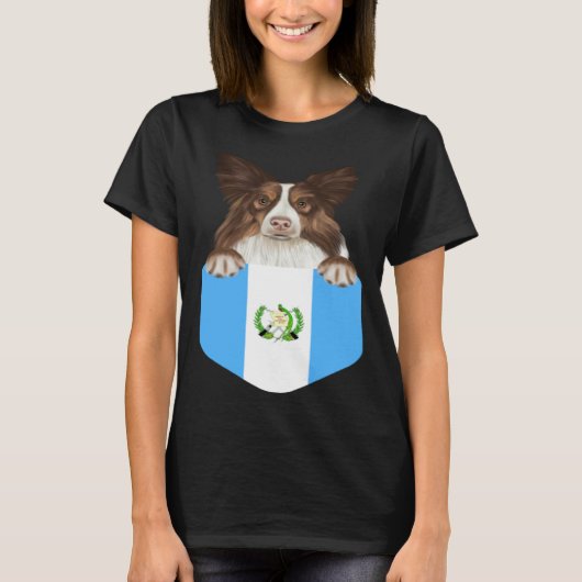 Guatemala Flag Collie Dog In Pocket T-Shirt (Vorderseite)