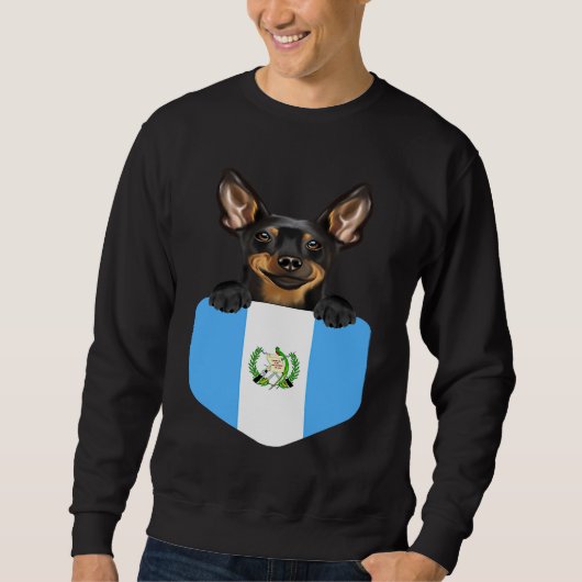 Guatemala Flag Miniature Pinscher Dog In Pocket Sweatshirt (Vorderseite)