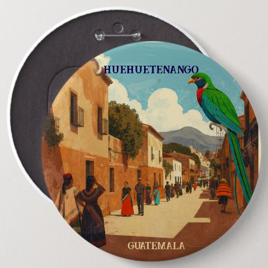 GUATEMALA, HUEHUETENANGO Retro poster Button (Vorne & Hinten)