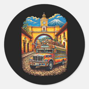 Guatemala Hühnerbus Antigua Chapin Quetzal Guate Runder Aufkleber