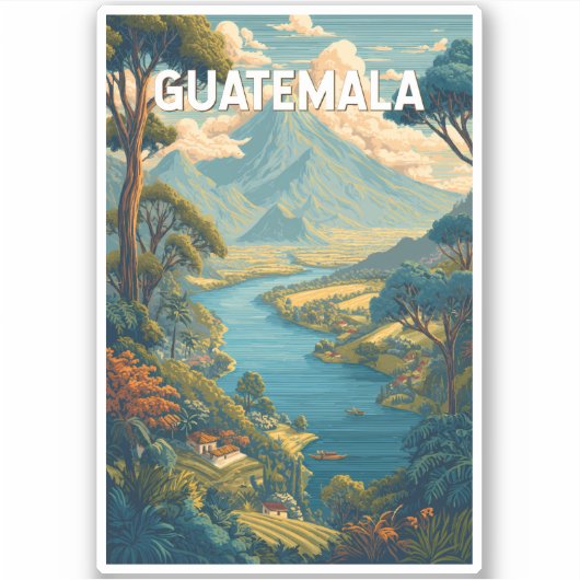 Guatemala Illustration Reisen Vintag Aufkleber (Vorderseite)