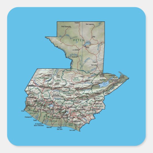 Guatemala-Karte Quadratischer Aufkleber (Vorderseite)