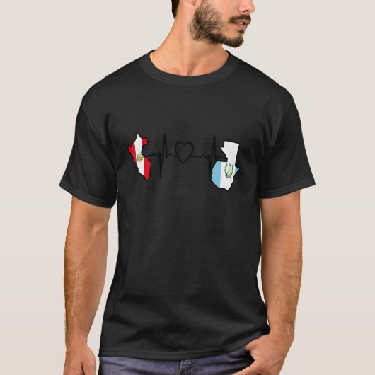 Guatemala Peru Flag Guatemalan Peruvian Heartbeat T-Shirt (Vorderseite)