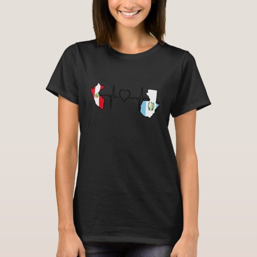 Guatemala Peru Flag Guatemalan Peruvian Heartbeat  T-Shirt (Vorderseite)