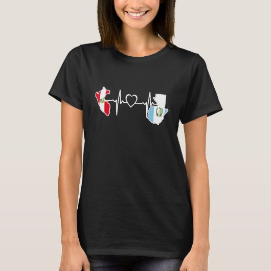 Guatemala Peru Flag Guatemalan Peruvian Heartbeat T-Shirt (Vorderseite)