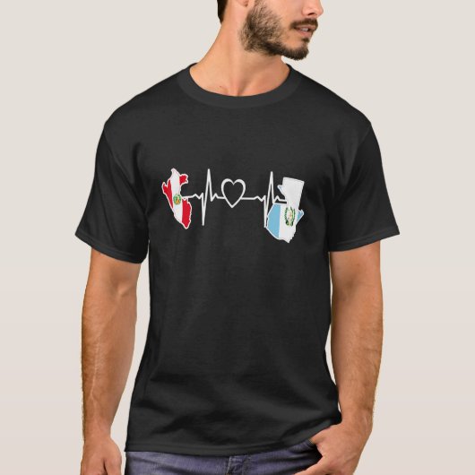 Guatemala Peru Flag Guatemalan Peruvian Heartbeat T-Shirt (Vorderseite)