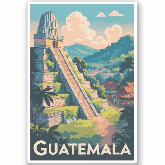 Guatemala Tikal Nationalpark Illustration Travel Aufkleber (Vorderseite)