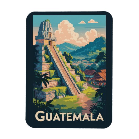 Guatemala Tikal Nationalpark Illustration Travel Magnet (Vertikal)
