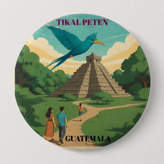 GUATEMALA, TIKAL PETEN Retro poster Button (Vorderseite)