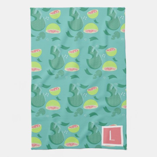 Guava Greenery Pink Green Fruit Pattern Geschirrtuch (Vertikal)