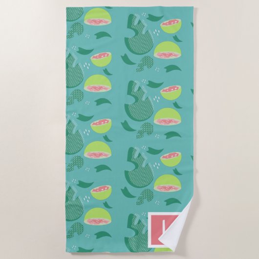 Guava Greenery Pink Green Fruit Pattern Strandtuch (Vorderseite)