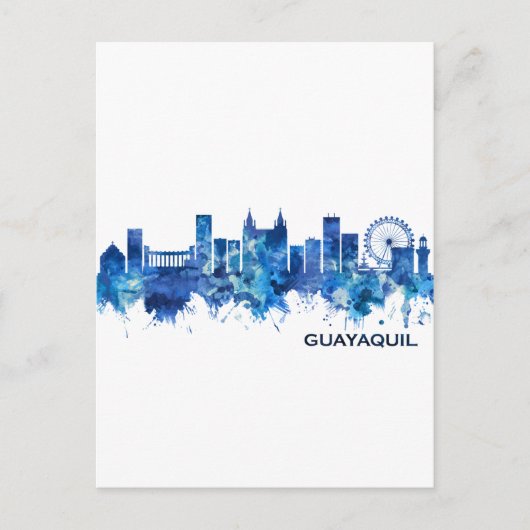 Guayaquil Ecuador Skyline Blue Feiertagspostkarte (Vorderseite)