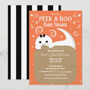 Guck-Guck-Geist Orange Halloween Babyparty Einladung