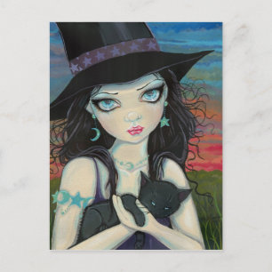 Guckguck-Hexe und Katze Große-Augen-Kunst-Postkart Postkarte