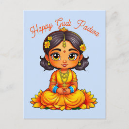 Gudi Padwa Chibi Girl Postkarte