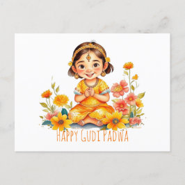 Gudi Padwa Niedlich Girl Postkarte
