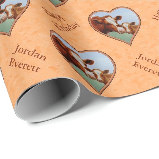 Guernsey Calf und Mutter Kuh Peach Geschenkpapier (Rolleneckpunkt)