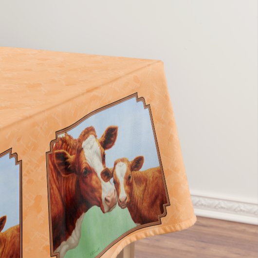 Guernsey Calf und Mutter Kuh Peach Tischdecke (Beispiel)
