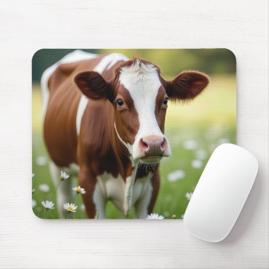 Guernsey-Kuh auf dem Gebiet der Wildblume Mousepad (Mit Mouse)