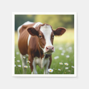 Guernsey-Kuh auf einem Feld mit Wildblumen Serviette