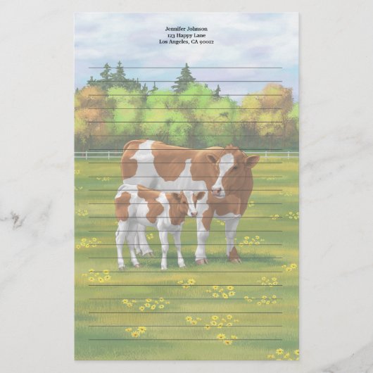Guernsey Kuh & Niedlich Calf im Sommer Weide Briefpapier (Vorderseite)