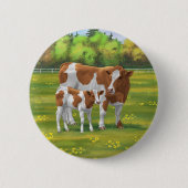 Guernsey Kuh & Niedlich Calf im Sommer Weide Button (Vorderseite)