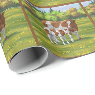 Guernsey Kuh & Niedlich Calf im Sommer Weide Geschenkpapier
