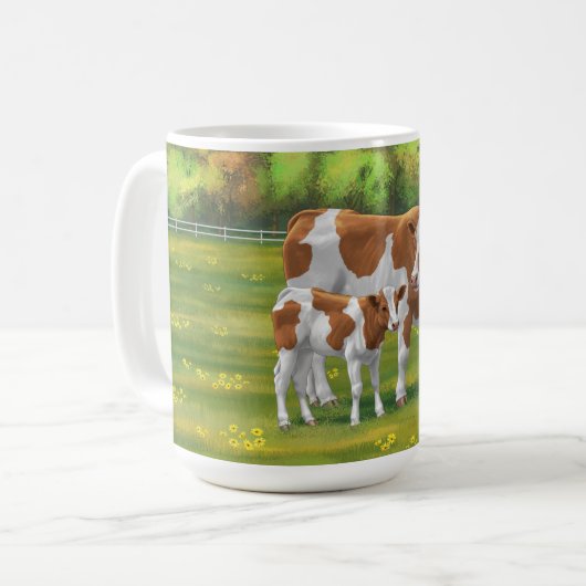 Guernsey Kuh & Niedlich Calf im Sommer Weide Kaffeetasse (Vorderseite Links)
