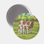 Guernsey Kuh & Niedlich Calf im Sommer Weide Magnet (Vorderseite/Rückseite)