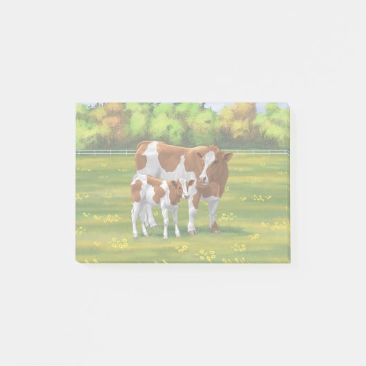 Guernsey Kuh & Niedlich Calf im Sommer Weide Post-it Klebezettel (Vorderseite)