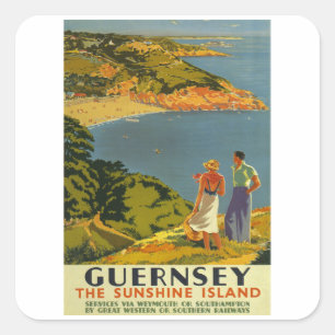 Guernsey - UK - Vintage Travel Quadratischer Aufkleber