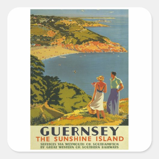 Guernsey - UK - Vintage Travel Quadratischer Aufkleber (Vorderseite)