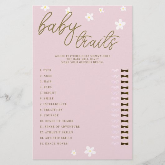 Guess Baby Features Shower Game Boho Daisies Pink Flyer (Vorne)