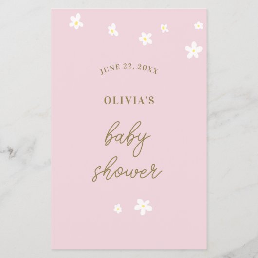 Guess Baby Features Shower Game Boho Daisies Pink Flyer (Hinten)