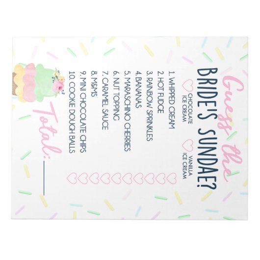 Guess Bride's Sundae Ice Cream Shower Game Pack Notizblock (Vorderseite)